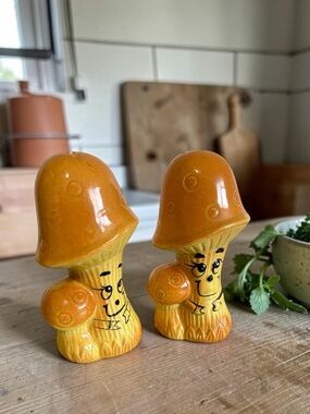 Vintage Anthropomorphic Mushroom Salt & Pepper Shakers - Japan